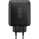 goobay Cargador rápido dual USB-C, PD, GaN, 65 vatios negro