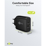 goobay Cargador rápido dual USB-C, PD, GaN, 65 vatios negro
