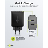 goobay Cargador rápido dual USB-C, PD, GaN, 65 vatios negro