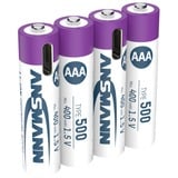 Ansmann Batería Li-Ion Micro AAA tipo 500 (mín. 400 mAh), paquete de 4 blanco/Violeta
