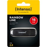 Intenso Rainbow Line unidad flash USB 16 GB USB tipo A 2.0 Negro, Lápiz USB negro, 16 GB, USB tipo A, 2.0, 28 MB/s, Tapa, Negro
