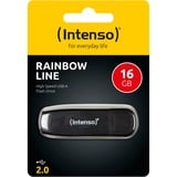 Intenso Rainbow Line unidad flash USB 16 GB USB tipo A 2.0 Negro, Lápiz USB negro, 16 GB, USB tipo A, 2.0, 28 MB/s, Tapa, Negro