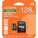 ADATA Speed Plus 128 GB MicroSDXC Clase 10, Tarjeta de memoria 128 GB, MicroSDXC, Clase 10, 180 MB/s, 160 MB/s, Class 3 (U3)