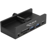 DeLOCK Hub USB externo 5 Gbps de 3 puertos 2 x USB Tipo-A, 1 x USB Tipo-C™ y lector de tarjetas de 2 ranuras con tornillo de fijación negro
