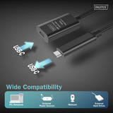 Digitus Cable de extensión USB 3.2 Gen 2 activo, conector USB-C > toma USB-C, Cable alargador negro
