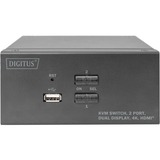Digitus Conmutador KVM, 2 puertos, pantalla dual, 4K, HDMI®, Switch KVM 2 puertos, pantalla dual, 4K, HDMI®, 3840 x 2160 Pixeles, 4K Ultra HD, Negro