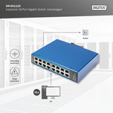 Digitus Red Ethernet Gigabit de 16 puertos, Interruptor/Conmutador azul