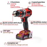 EINHELL Taladro atornillador percutor profesional a batería TP-CD 18/50 Li-i BL, 18Volt, Martillo atornillador rojo/Negro