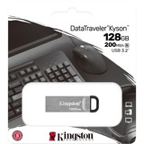 Kingston DataTraveler Kyson unidad flash USB 128 GB USB tipo A 3.2 Gen 1 (3.1 Gen 1) Plata, Lápiz USB plateado, 128 GB, USB tipo A, 3.2 Gen 1 (3.1 Gen 1), 200 MB/s, Sin tapa, Plata