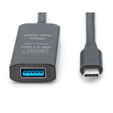 Digitus Cable de extensión USB 3.2 Gen 1 activo, conector USB-C > puerto USB-A, Cable alargador negro