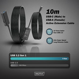 Digitus Cable de extensión USB 3.2 Gen 1 activo, conector USB-C > puerto USB-A, Cable alargador negro