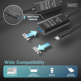 Digitus Cable de extensión USB 3.2 Gen 1 activo, conector USB-C > puerto USB-A, Cable alargador negro