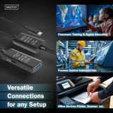 Digitus Cable de extensión USB 3.2 Gen 1 activo, conector USB-C > puerto USB-A, Cable alargador negro