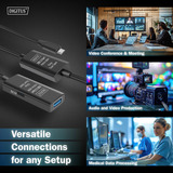 Digitus Cable de extensión USB 3.2 Gen 1 activo, conector USB-C > puerto USB-A, Cable alargador negro