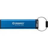 Kingston IronKey Keypad 200 de 32 GB, FIPS 140-3 nivel 3 cifrado AES-256, Lápiz USB FIPS 140-3 nivel 3 cifrado AES-256, 32 GB, USB tipo A, 3.2 Gen 1 (3.1 Gen 1), 145 MB/s, Funda, Azul