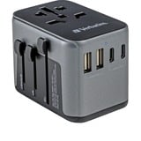 Verbatim 49545 adaptador de enchufe eléctrico Universal, Enchufe del recorrido negro/Plateado