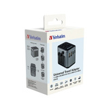 Verbatim 49545 adaptador de enchufe eléctrico Universal, Enchufe del recorrido negro/Plateado