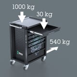 Wera 9705 Tool Rebel Carro de taller Stainless 1, con equipamiento, Carros de herramienta negro/Plateado