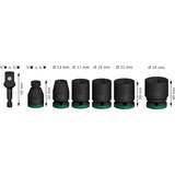 Bosch Juego de dados de impacto PRO 1/2", 7 piezas, Llave de tubo negro