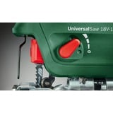 Bosch Universal Saw 18V-100 power jigsaws 2600 spm 2 kg, Sierra de calar verde, Área de agarre superior, Aluminio, Negro, Verde, -45 - 45°, Aluminio, Acero, Madera, Acero, 2600 spm