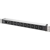 Digitus Regleta de enchufes de 19" con perfil de aluminio, 9 tomas C13, 1U negro/Aluminio