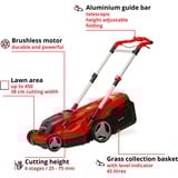 EINHELL RASARRO Cortacésped manual Batería Negro, Rojo rojo/Negro, Cortacésped manual, 450 m², 38 cm, 2,5 cm, 7,5 cm, 45 L