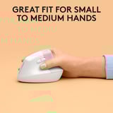 Logitech Lift for Mac, Ratón blanco, mano derecha, Diseño vertical, Óptico, RF Wireless + Bluetooth, 4000 DPI, Blanco