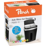 Peach PS600-10 triturador de papel Microcorte 63 dB Negro, Plata, Destructora de documentos negro/Plateado, Microcorte, 3 x 10 mm, 20 L, 63 dB, 350 hojas, P-5