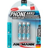 Ansmann 800 mAh DECT AAA Níquel-metal hidruro (NiMH), Batería plateado, AAA, Níquel-metal hidruro (NiMH), 1,2 V, 800 mAh, 10,5 x 10,5 x 44,5 mm