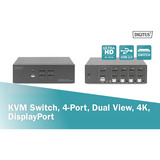 Digitus Conmutador KVM DisplayPort 4x 1, Switch KVM negro