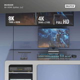 Digitus Divisor HDMI 8K, 1x2, Splitter HDMI negro