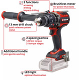 EINHELL Taladro atornillador percutor profesional a batería TP-CD 18/120 Li-i BL - Solo, 18 Voltios, Martillo atornillador negro/Rojo