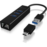 ICY BOX IB-HUB1419-LAN, Hub USB negro