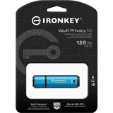 Kingston IronKey Vault Privacy 50 unidad flash USB 128 GB USB tipo A 3.2 Gen 1 (3.1 Gen 1) Azul, Lápiz USB celeste/Negro, 128 GB, USB tipo A, 3.2 Gen 1 (3.1 Gen 1), 250 MB/s, Tapa, Azul