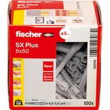 fischer Taco de expansión SX Plus 6x50, Pasador gris claro