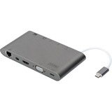 Digitus Estación de acoplamiento universal, USB Type-C™ gris, USB Type-C™, Alámbrico, USB 3.2 Gen 1 (3.1 Gen 1) Type-C, 60 W, 10,100,1000 Mbit/s, Gris, MMC, MicroSD (TransFlash), MicroSDHC, MicroSDXC