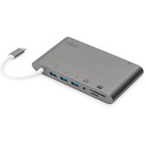 Digitus Estación de acoplamiento universal, USB Type-C™ gris, USB Type-C™, Alámbrico, USB 3.2 Gen 1 (3.1 Gen 1) Type-C, 60 W, 10,100,1000 Mbit/s, Gris, MMC, MicroSD (TransFlash), MicroSDHC, MicroSDXC