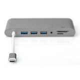 Digitus Estación de acoplamiento universal, USB Type-C™ gris, USB Type-C™, Alámbrico, USB 3.2 Gen 1 (3.1 Gen 1) Type-C, 60 W, 10,100,1000 Mbit/s, Gris, MMC, MicroSD (TransFlash), MicroSDHC, MicroSDXC