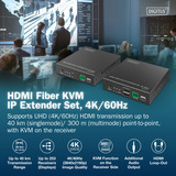 Digitus Set extensor KVM IP de fibra HDMI, Switch KVM negro