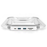 Digitus Soporte variable para notebook con estación de acoplamiento USB-C™ integrada, 8 puertos blanco/Plateado, 8 puertos, Alámbrico, USB 3.2 Gen 1 (3.1 Gen 1) Type-C, 87 W, 10,100,1000 Mbit/s, Aluminio, MicroSD (TransFlash), SD, SDHC