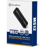 SilverStone MS12 Caja externa para unidad de estado sólido (SSD) Negro M.2, Caja de unidades negro, Caja externa para unidad de estado sólido (SSD), M.2, PCI Express 3.0, SCSI con conexión en serie, 20 Gbit/s, Conexión USB, Negro