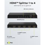 goobay Divisor HDMI 1 a 4 (4K @ 30Hz), Splitter HDMI negro