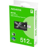 ADATA SC730 512 GB USB Tipo C 3.2 Gen 2 (3.1 Gen 2) Negro, Unidad de estado sólido negro, 512 GB, USB Tipo C, 3.2 Gen 2 (3.1 Gen 2), 600 MB/s, 10 Gbit/s, Negro