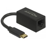 DeLOCK 66043 hub de interfaz USB 3.2 Gen 1 (3.1 Gen 1) Type-C 1000 Mbit/s Negro, Adaptador negro, USB 3.2 Gen 1 (3.1 Gen 1) Type-C, RJ-45, 1000 Mbit/s, Negro, Actividad, Enlace, 0,9 m