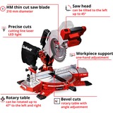EINHELL TE-MS 18/210 Li-Solo 3000 RPM, Sierras de corte a inglete y a bisel rojo/Negro, 3000 RPM, 104,2 dB, 91,2 dB, 3 dB, Batería, Ión de litio