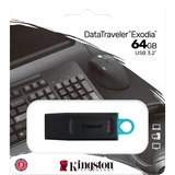 Kingston DataTraveler Exodia unidad flash USB 64 GB USB tipo A 3.2 Gen 1 (3.1 Gen 1) Negro, Lápiz USB negro/Turquesa, 64 GB, USB tipo A, 3.2 Gen 1 (3.1 Gen 1), Tapa, 11 g, Negro