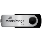 MediaRange MR913 unidad flash USB 128 GB USB tipo A 2.0 Negro, Plata, Lápiz USB negro/Plateado, 128 GB, USB tipo A, 2.0, 10 MB/s, Girar, Negro, Plata