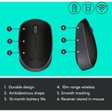 Logitech M171 Ratones, Ratón negro/Gris, Ambidextro, Óptico, RF inalámbrico, 1000 DPI, Gris