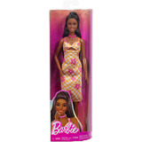 Mattel Muñeca Barbie Fashionista con vestido de cuadros rosa anaranjado, Muñecos 