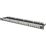 Digitus Panel de parcheo modular de alta densidad, 24 puertos, montaje en rack, apantallado, Patch Panel negro